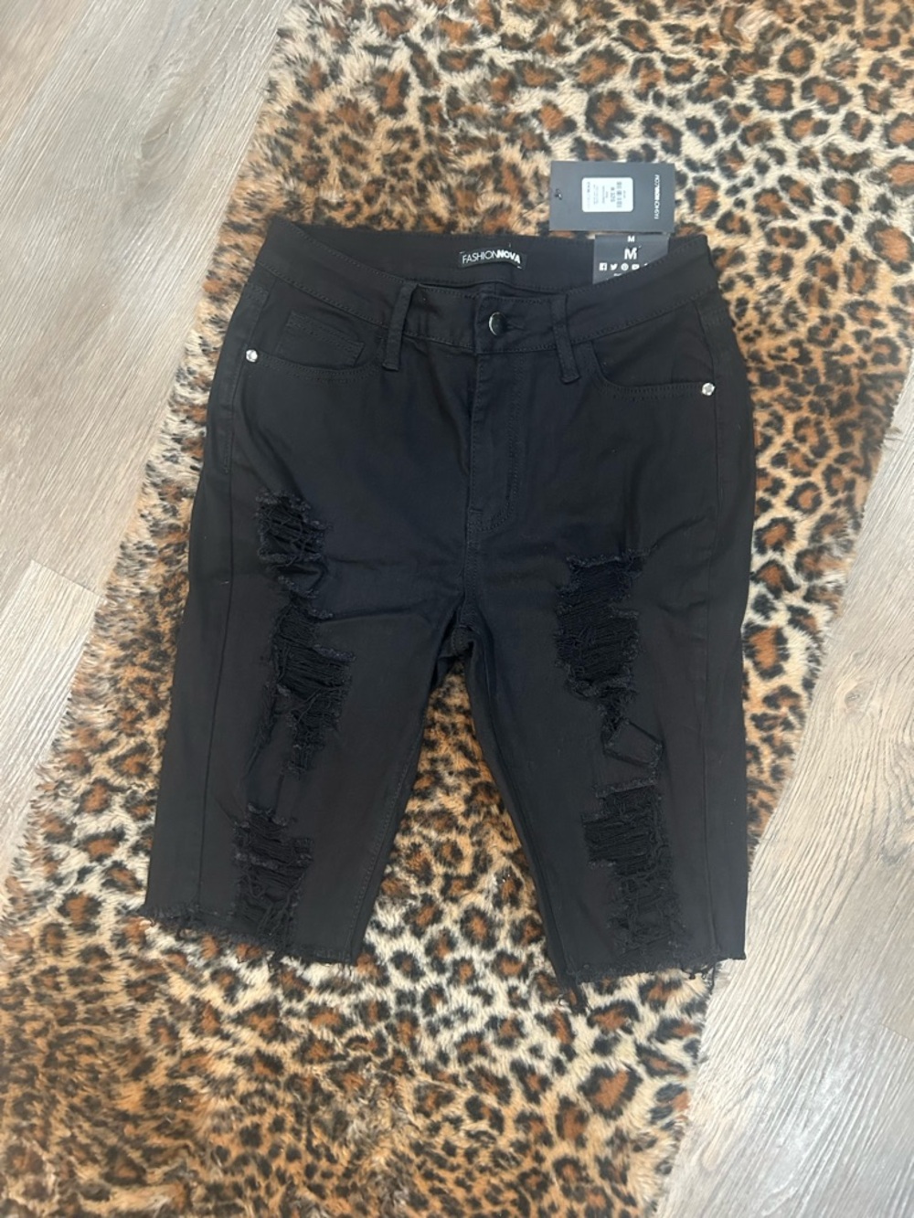Fashion Nova Black High-Rise Distressed Bermuda Shorts - Picture 1 of 3
